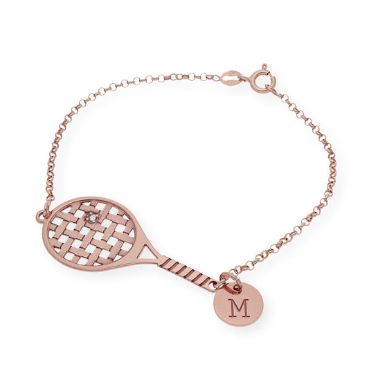 Pulsera Raqueta de Tenis con Circonita en Plata de Ley 925 Bañada en Oro Rosa de 18K