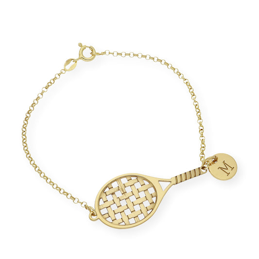Pulsera Raqueta de Tenis en Plata de Ley 925 Bañada en Oro de 18K