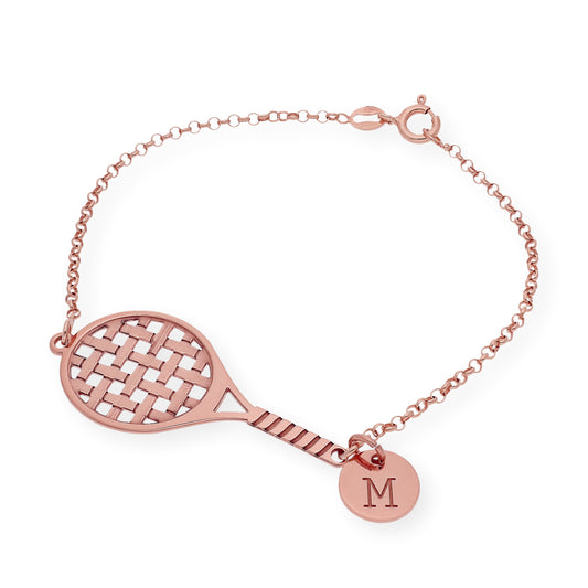Pulsera Raqueta de Tenis en Plata de Ley 925 Bañada en Oro Rosa de 18K