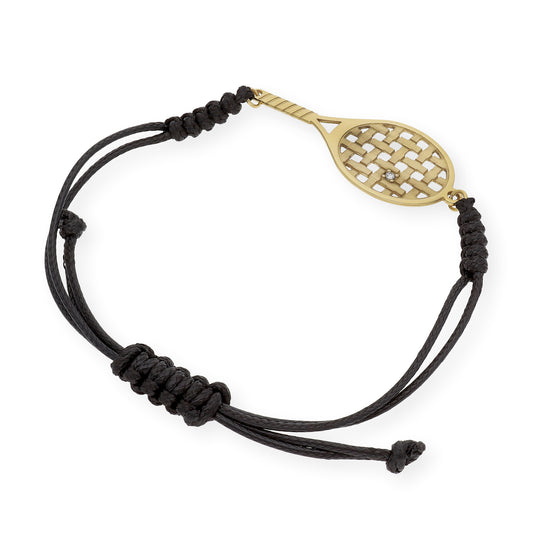 Pulsera Macramé Raqueta de Tenis con Circonita en Plata de Ley 925 Bañada en Oro de 18K