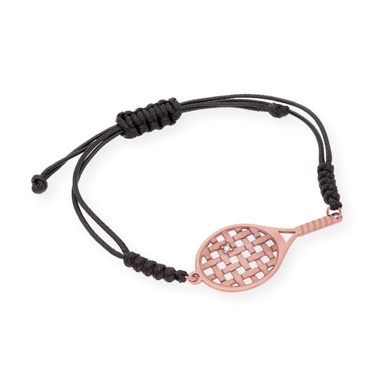 Pulsera Macramé Raqueta de Tenis con Circonita en Plata de Ley 925 Bañada en Oro Rosa de 18K