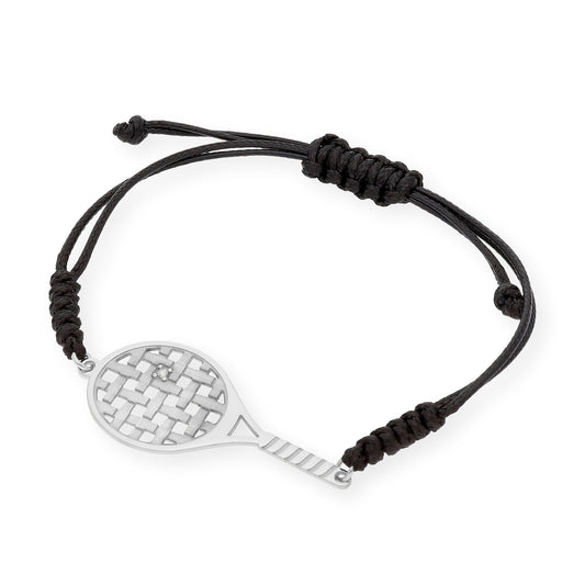 Pulsera Macramé Raqueta de Tenis con Circonita en Plata de Ley 925