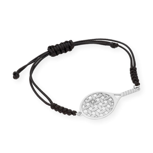 Pulsera Macramé Raqueta de Tenis con Circonita en Plata de Ley 925
