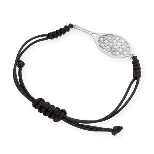 Pulsera Macramé Raqueta de Tenis con Circonita en Plata de Ley 925