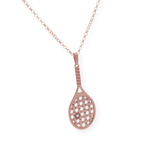 Collar con Colgante Raqueta de Tenis con Circonita en Plata de Ley 925 Bañada en Oro Rosa de 18K