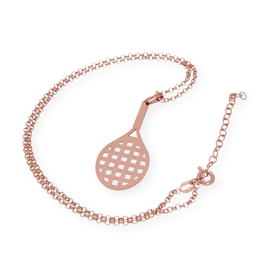 Collar con Colgante Raqueta de Tenis en Plata de Ley 925 Bañada en Oro Rosa de 18K