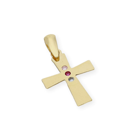 Colgante Cruz con Circonita de Color Oro 18K