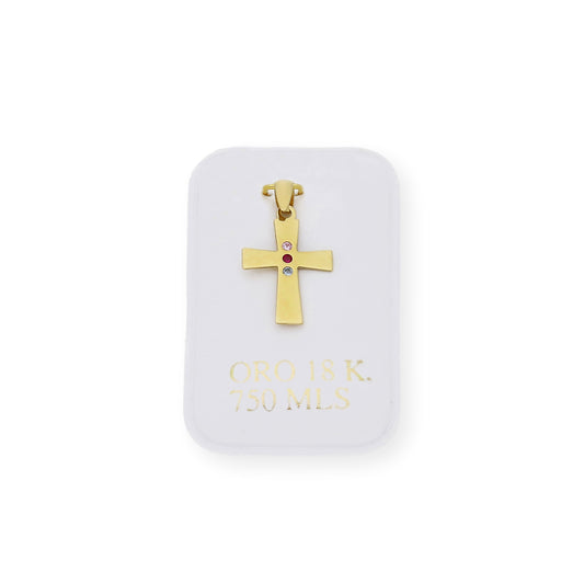 Colgante Cruz con Circonita de Color Oro 18K