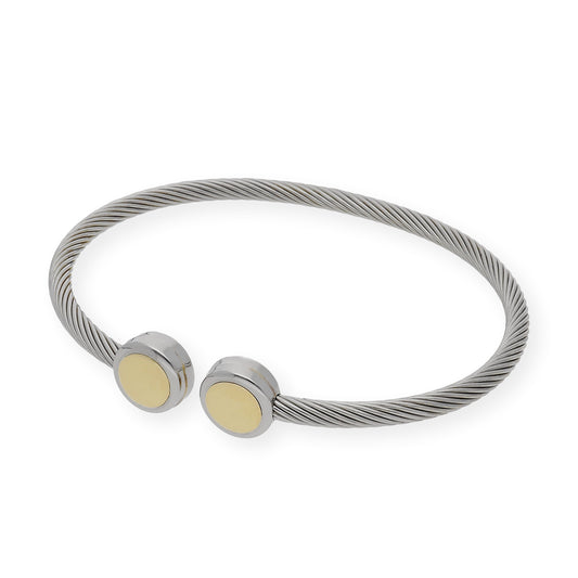 Pulsera Rigida Acero 2 Circulos en Oro de ley 18k