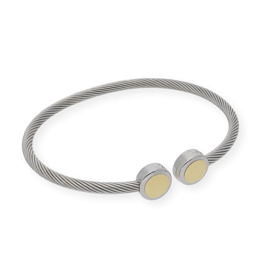 Pulsera Rigida Acero 2 Circulos en Oro de ley 18k