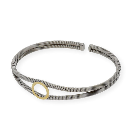 Pulsera Rígida en Acero con Circulo de Oro de ley 18k