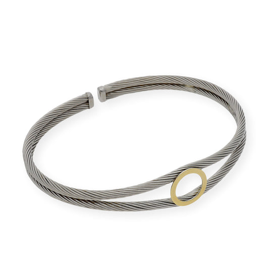 Pulsera Rígida en Acero con Circulo de Oro de ley 18k