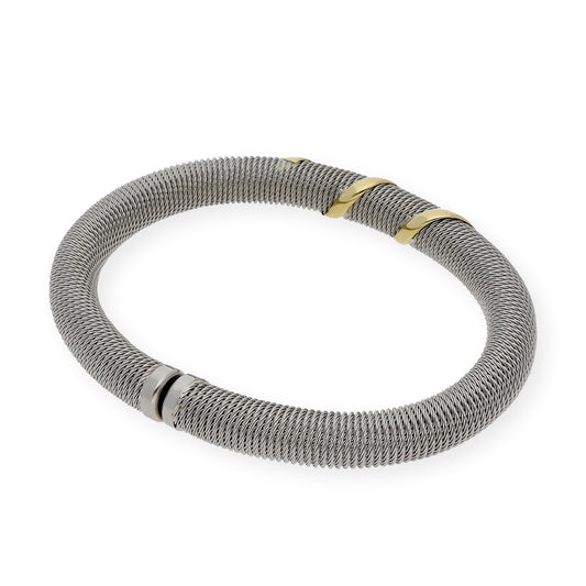 Pulsera Rígida en Acero con Espiral Frontal en Oro de ley 18k