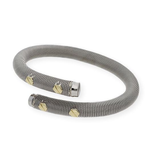 Pulsera Rígida en Acero con Tornillos en Oro de ley 18k