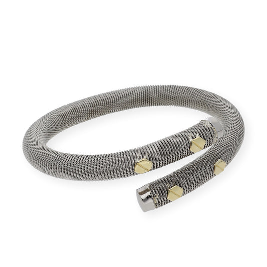 Pulsera Rígida en Acero con Tornillos en Oro de ley 18k