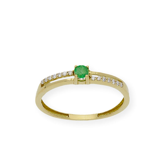 Anillo Corona en Oro 18k con Diamantes y Esmeralda