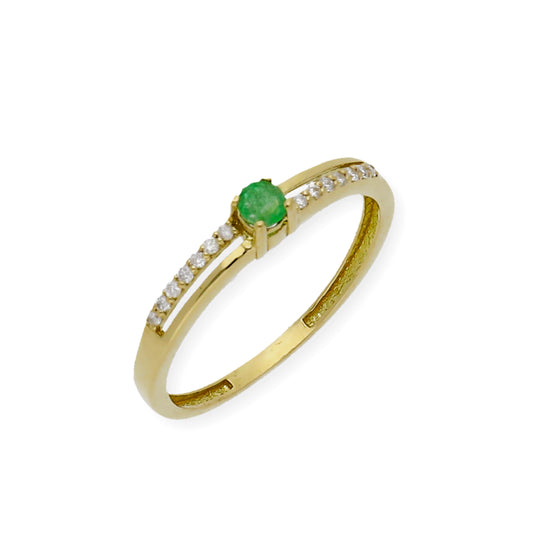Anillo Corona en Oro 18k con Diamantes y Esmeralda