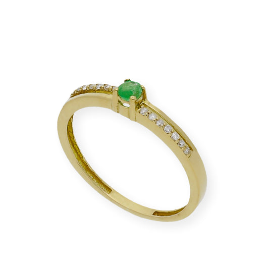 Anillo Corona en Oro 18k con Diamantes y Esmeralda