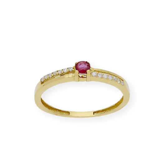 Anillo Corona en Oro 18k con Diamantes y Rubí