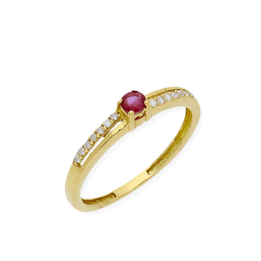 Anillo Corona en Oro 18k con Diamantes y Rubí