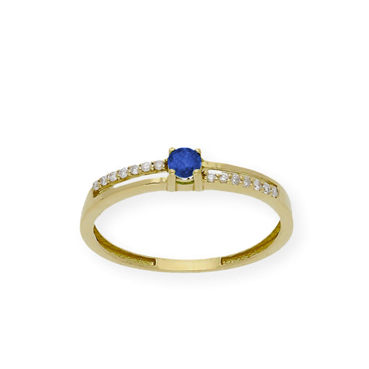 Anillo Corona en Oro 18k con Diamantes y Zafiro