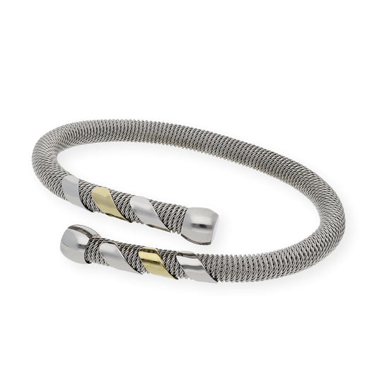 Pulsera Rígida en Acero y Espiral Entrelazada en Oro de ley 18k