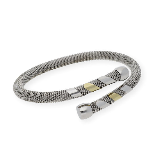 Pulsera Rígida en Acero y Espiral Entrelazada en Oro de ley 18k