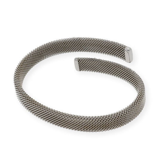 Pulsera Rígida en Acero Entrelazada con Flores en Oro de ley 18k