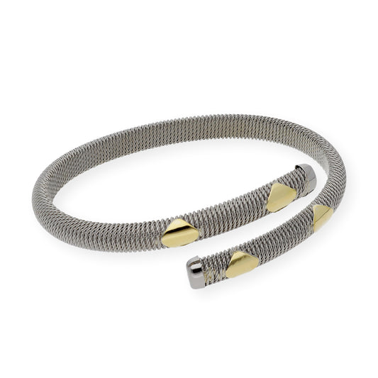 Pulsera Rígida en Acero con Chapas en Oro de ley 18k