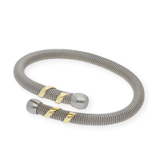 Pulsera Rígida en Acero Entrelazada con Espiral en Oro de ley 18k