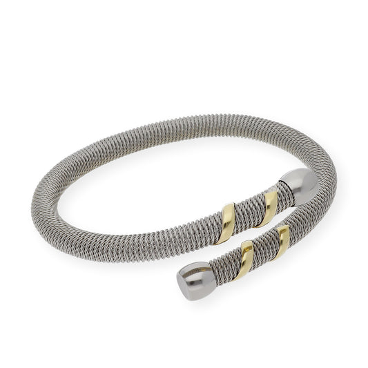 Pulsera Rígida en Acero Entrelazada con Espiral en Oro de ley 18k