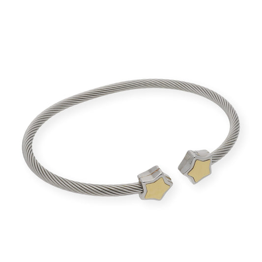 Pulsera Rigida en Acero con dos Estrellas en Oro de ley 18k