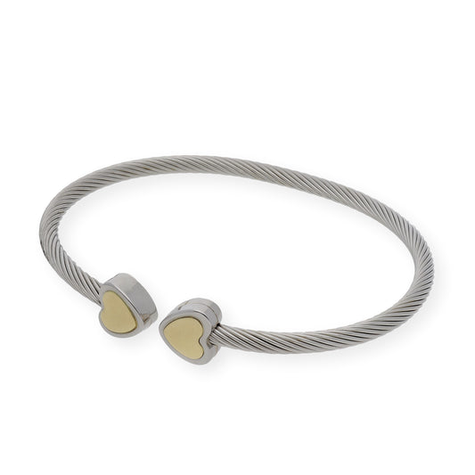 Pulsera Rigida Acero dos Corazones en Oro de ley 18k
