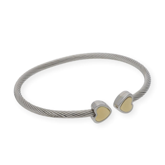 Pulsera Rigida Acero dos Corazones en Oro de ley 18k
