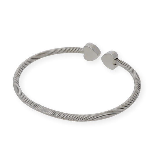 Pulsera Rigida Acero dos Corazones en Oro de ley 18k