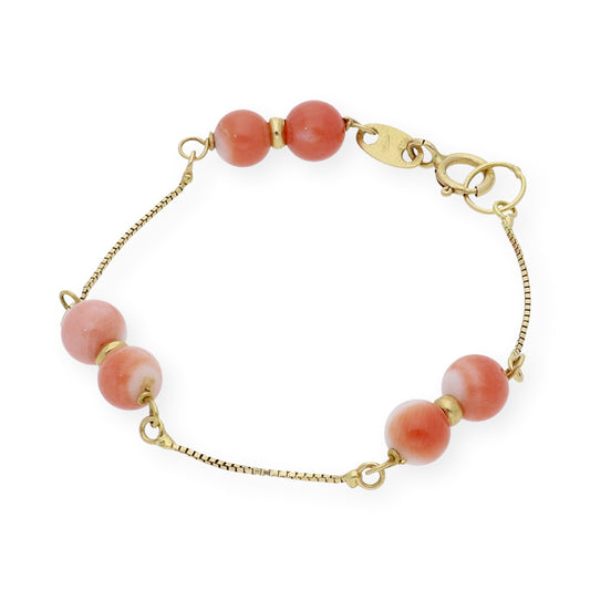 Pulsera de bebé en oro 18k con corales naturales