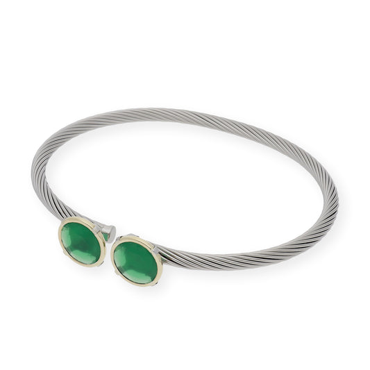 Pulsera Rígida en Acero con Piedra de Color y Filo en Oro de ley 18k