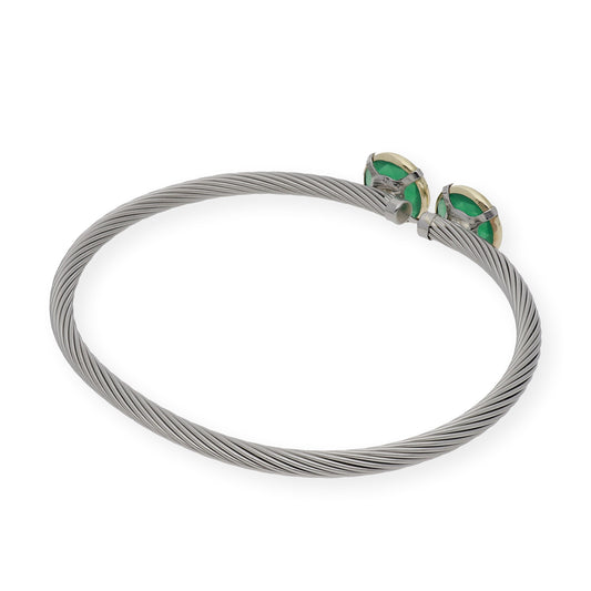 Pulsera Rígida en Acero con Piedra de Color y Filo en Oro de ley 18k