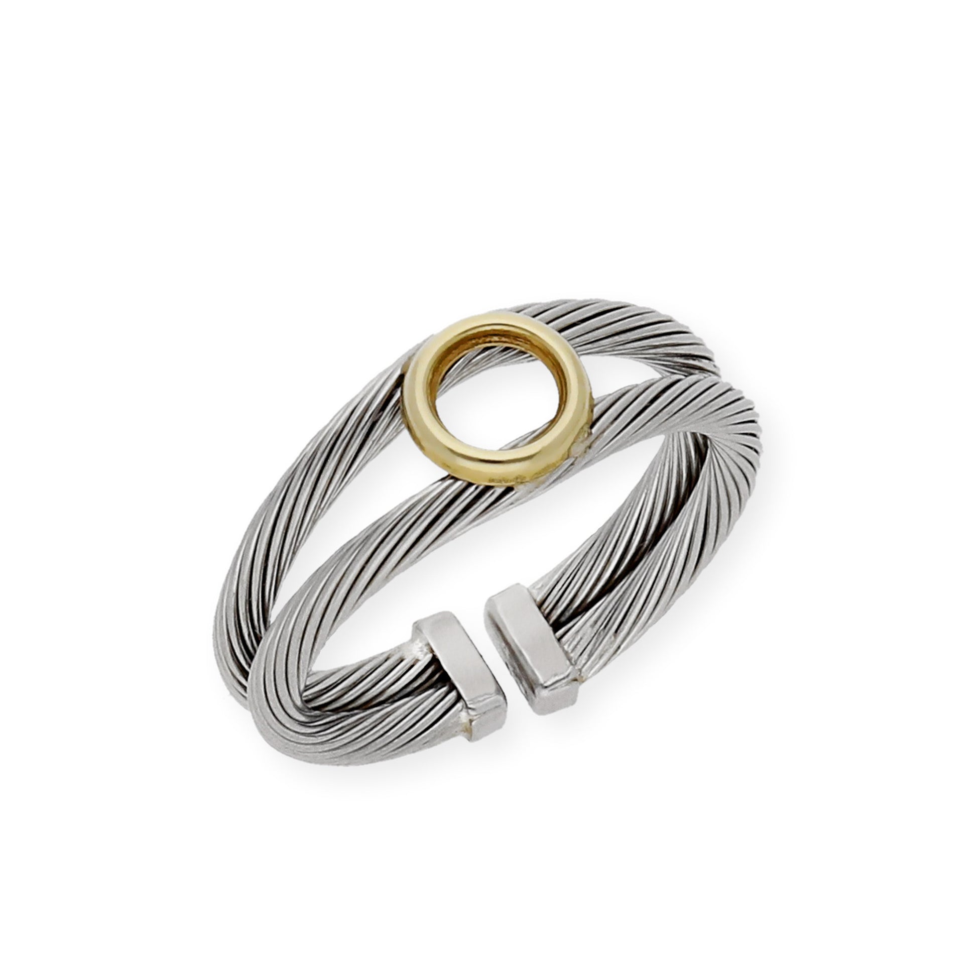 Anillo en Acero con Aro Calado en Oro de ley 18k
