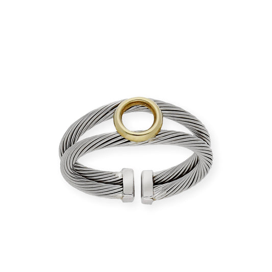 Anillo en Acero con Aro Calado en Oro de ley 18k