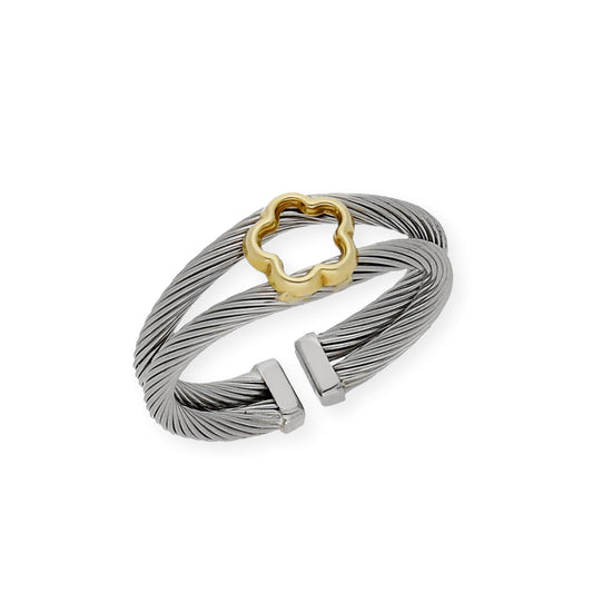 Anillo Flor Calada en Acero y Oro de ley 18k