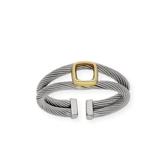 Anillo en Acero Cuadrado Calado en Oro de ley 18k