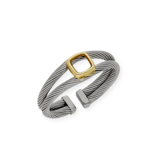 Anillo en Acero Cuadrado Calado en Oro de ley 18k