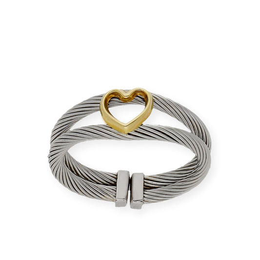 Anillo en Acero con Corazón Calado en Oro de ley 18k