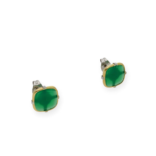 Pendientes de Acero con Piedra de Color Verde y Filo en Oro de ley 18k
