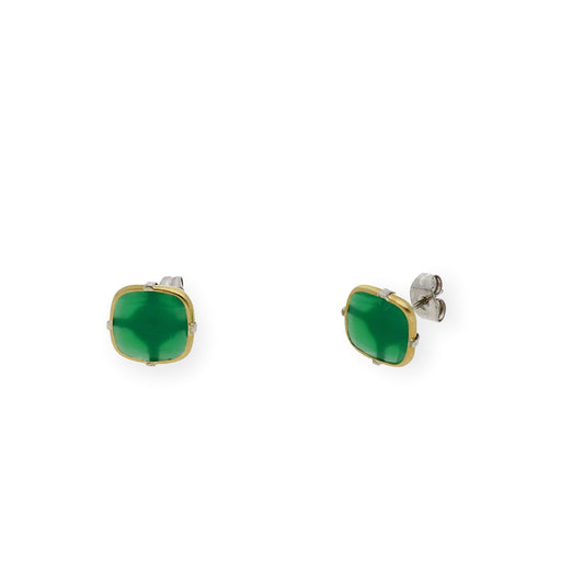 Pendientes de Acero con Piedra de Color Verde y Filo en Oro de ley 18k