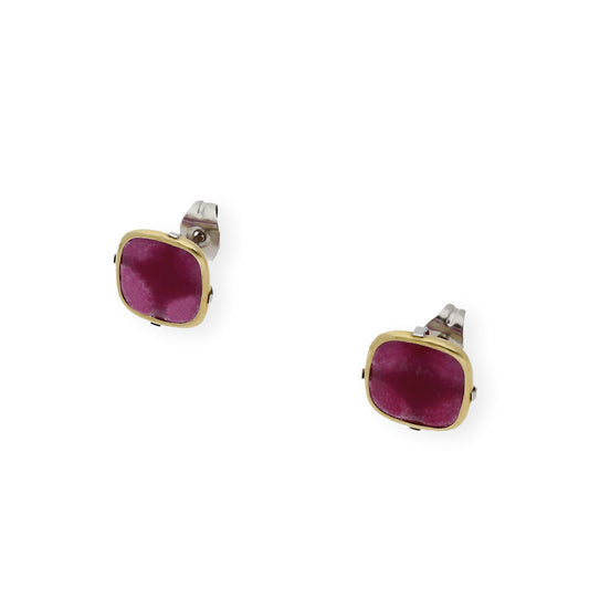 Pendientes en Acero con Piedra de Color Rojo y Filo en Oro de ley 18k