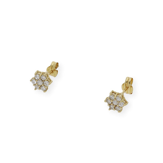 Pendientes de Flor en Oro de Ley 18K con Diamantes talla brillante