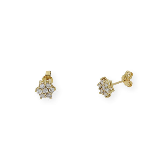 Pendientes de Flor en Oro de Ley 18K con Diamantes talla brillante