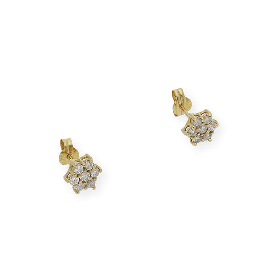 Pendientes de Flor en Oro de Ley 18K con Diamantes talla brillante